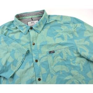 Jetty Button Down Shirt Men's M Teal Pocket‎ All Over Print Floral Golf Travel